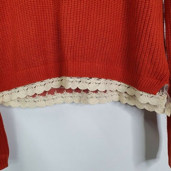 Kimchi Blue Urban Outfitters Burnt Orange Lace Trip Crochet Sweater Medium - Picture 6 of 8
